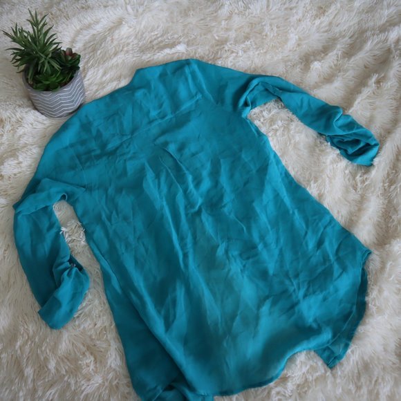 NWOT Six Degrees Teal Chiffon Top Button Down Beach 🏖️ XS - Picture 3 of 3